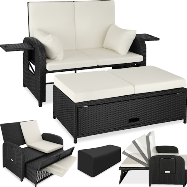 tectake Polyrattan havesofa Kreta med overtræk -  sort Black