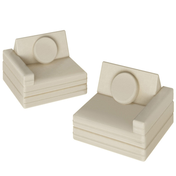tectake Børnesofa Lilly, 8-delt, med sovefunktion - 160 cm Beige