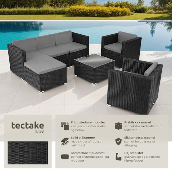 tectake Polyrattan loungesæt Lignano med 2 lænestole - sort sort Black