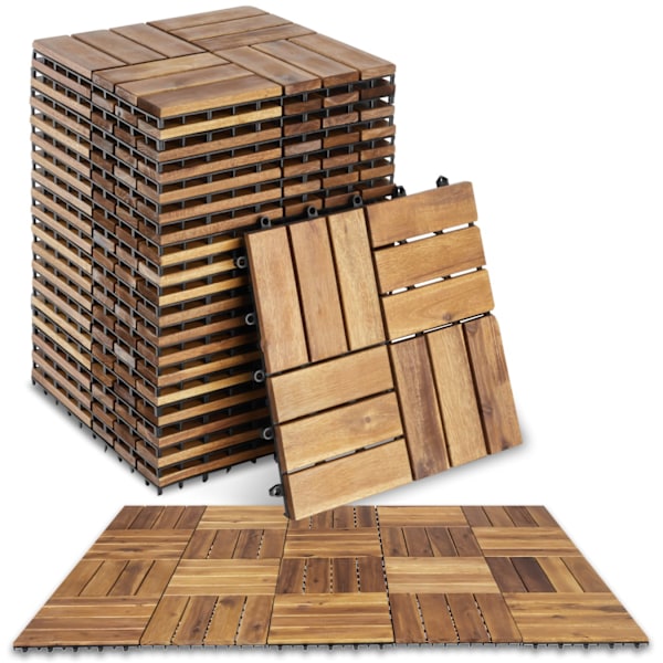 tectake Sæt med 20 terrassebrædder, Tabula akacietræ, 12 lameller Brown