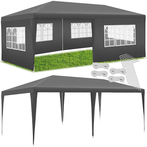 tectake Havepavillon Vivara 6x3m med 5 sidepaneler - grå grå Grey