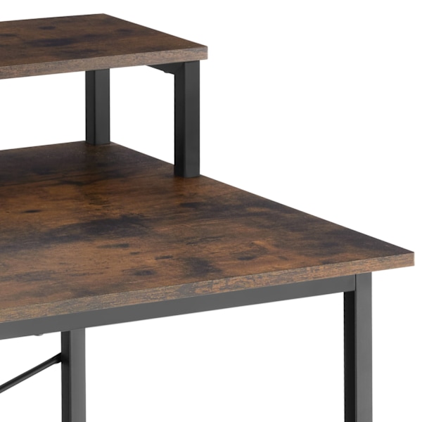 tectake Skrivebord med hylde og stofpose -  Industrielt mørkt træ, rustikt Dark brown