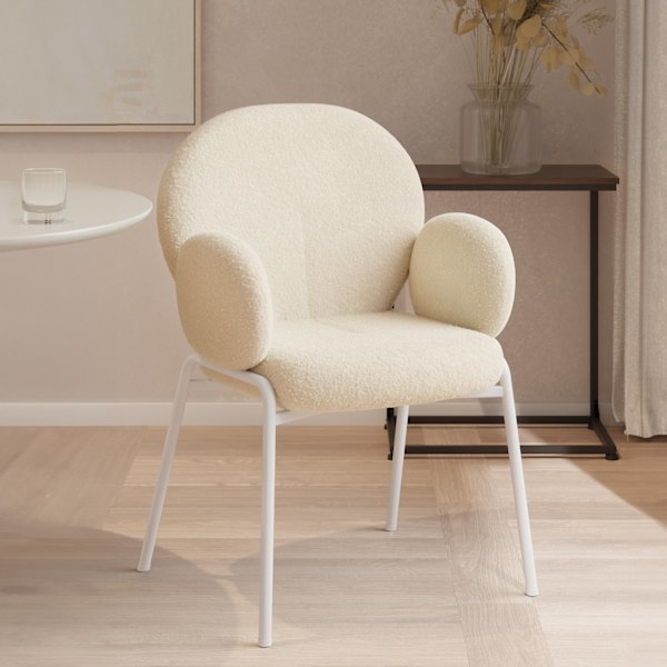 tectake Stol Scandi polstret, Bouclé-stof -  creme Cream