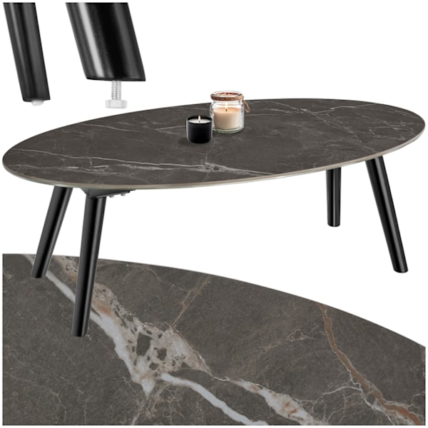 tectake Ovalt sofabord Acerra, marmorlook 100x50x34,5 cm -  sort Black