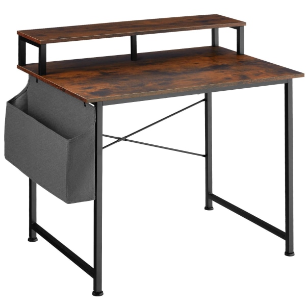 tectake Skrivebord med hylde og stofpose -  Industrielt mørkt tr Dark brown