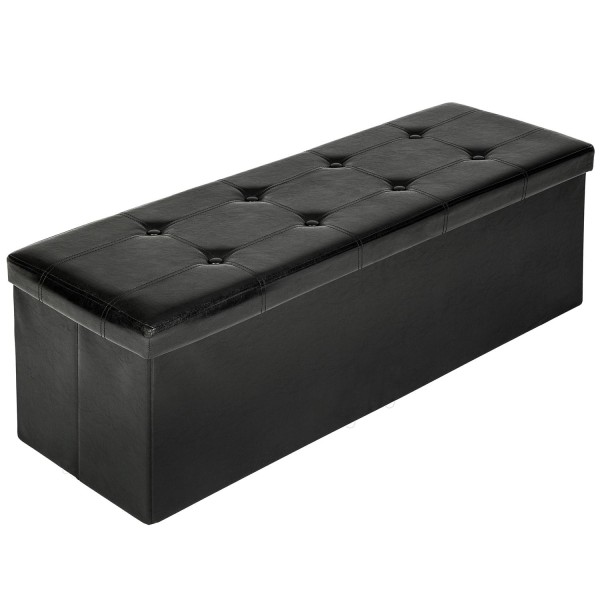 tectake Foldbar læderpuf med opbevaring 110x38x38cm -  sort Black