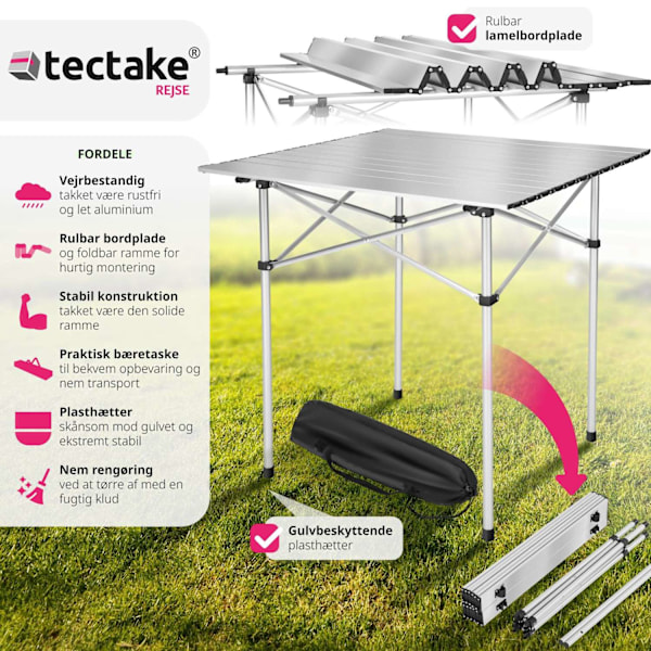 tectake Campingbord, aluminium 70x70x70cm foldbar Grey