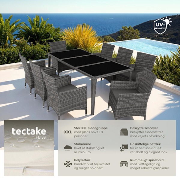 tectake Polyrattan loungesæt Menorca -  grå Grey