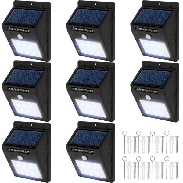 tectake 8x LED lampe med bevægelsessensor og solceller Black