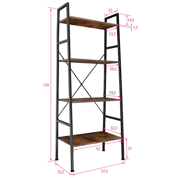 tectake Newcastle stigereol 57,5 x 35,5 x 139 cm -  Industrielt mørkt træ, rustikt Dark brown