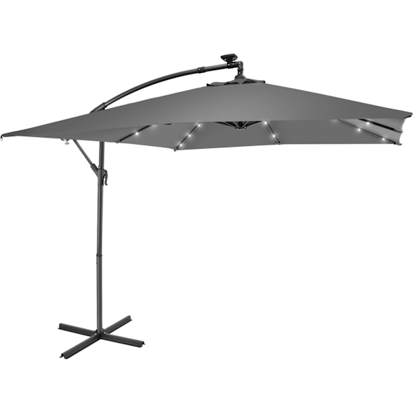 tectake Parasol Sunna LED-solar med håndsving 2,5 x 2,5 m -  lysegrå Light grey