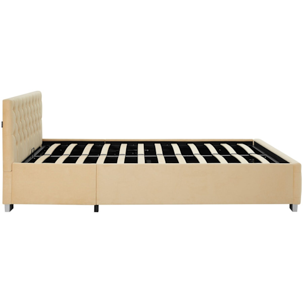 Sengeramme med LED-strips og opbevaring - beige,140 x 200 cm Beige