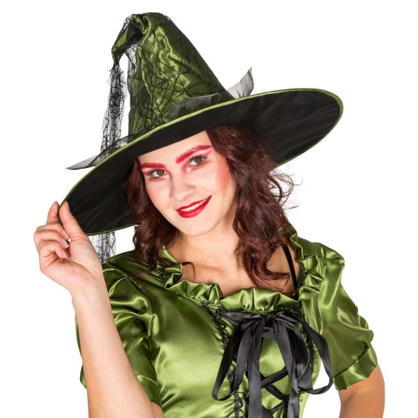 tectake Klassisk heks halloweenkostume Green S