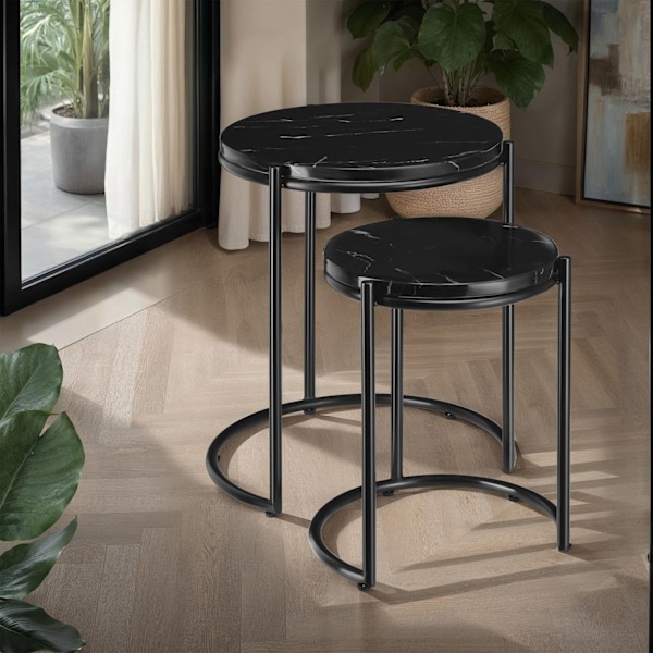 Sidebord Ellsa, marmorplade, stålramme - sort/sort,Sæt med 2 stk. Black