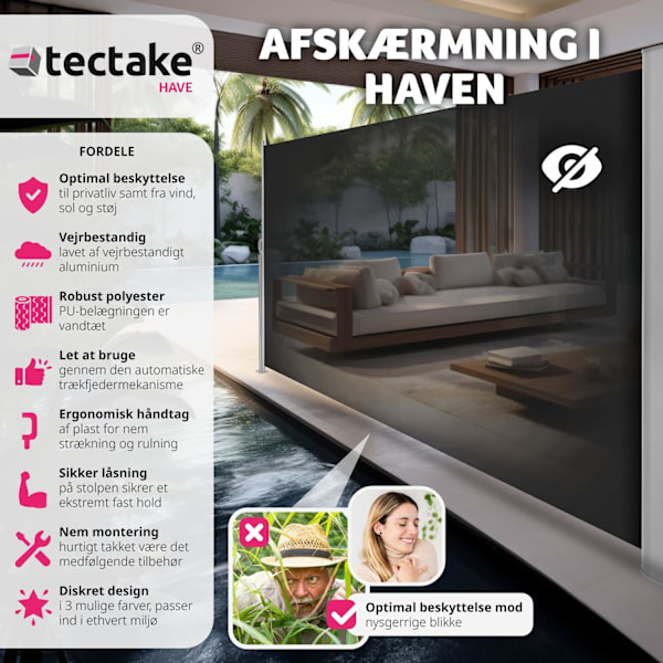 tectake Læhegn i aluminium og polyester - 160 x 300 cm Black