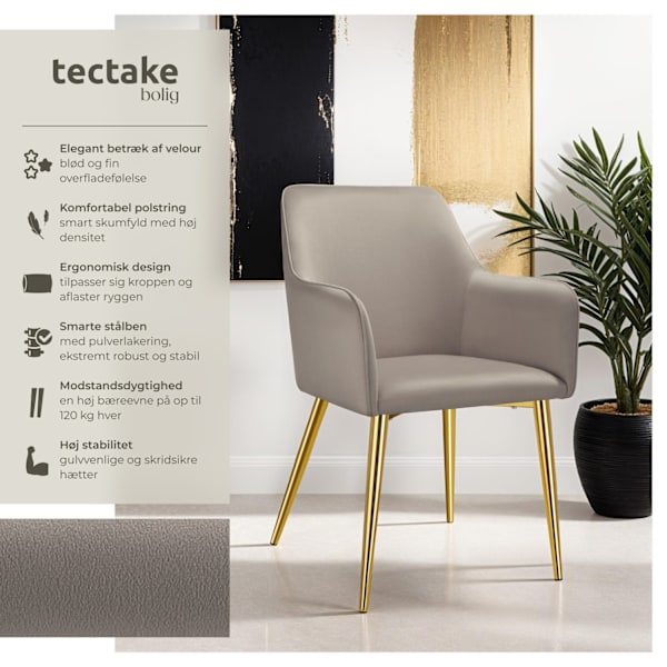 tectake Stol Avane, velour, polstret -  taupe taupe