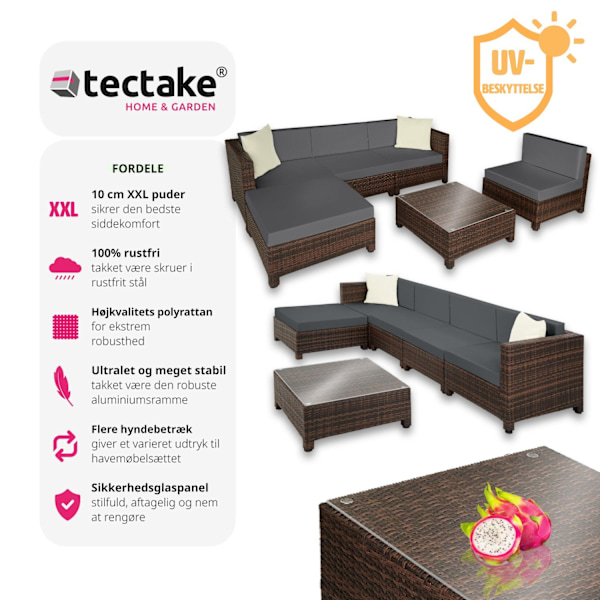 tectake Polyrattan loungesæt med aluminiumstel -  sort/brun Brown