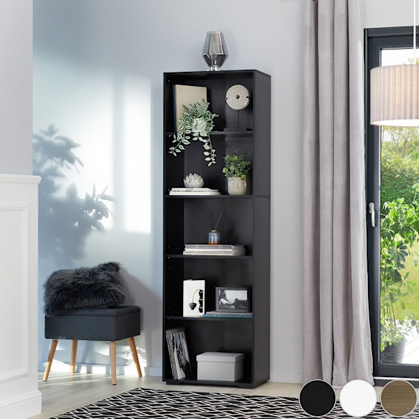 tectake Bogreol Lexi 5 rum 60x30x190cm -  hvid White