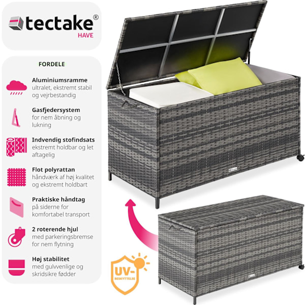 tectake Hyndeboks med aluminiumsramme og hjul 297L, 117x54x64cm -  grå Grey