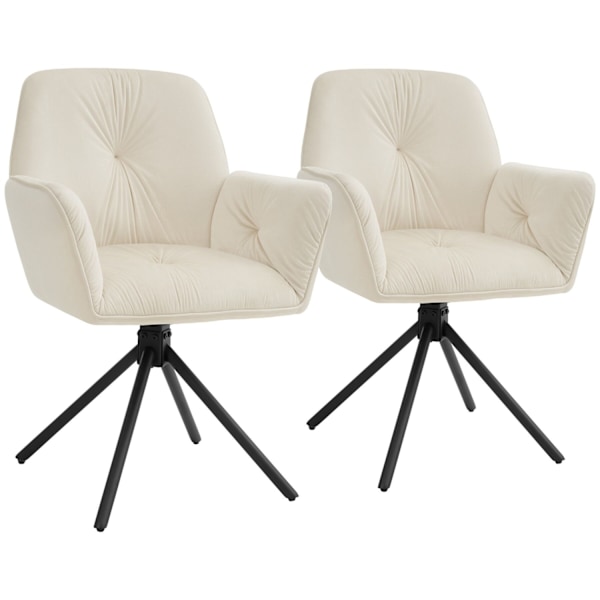 Stol Lenia, polstret - Velour creme/sort,Sæt med 2 stk. Velour creme/sort