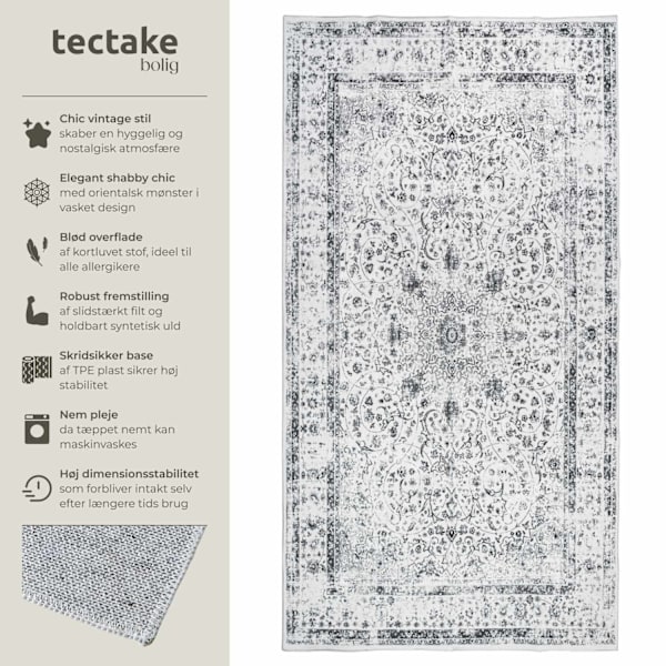 tectake Gulvtæppe Aliya, kort luv - 80 x 150 cm 80 x 150 cm Grey