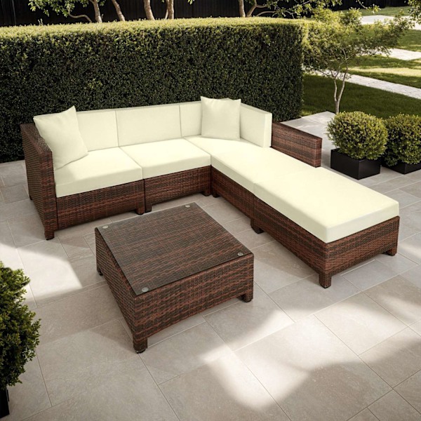 tectake Polyrattan loungesæt med aluminiumstel -  sort/brun Brown