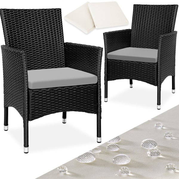 tectake 2 polyrattan havestole + hynder med 2 sæt betræk -  sort/beige Beige