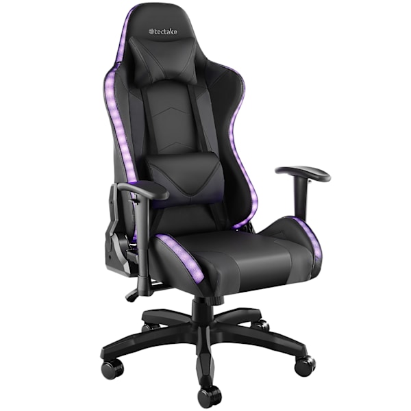 tectake Gamerstol Tartaros, LED, massagefunktion -  sort/sort Black