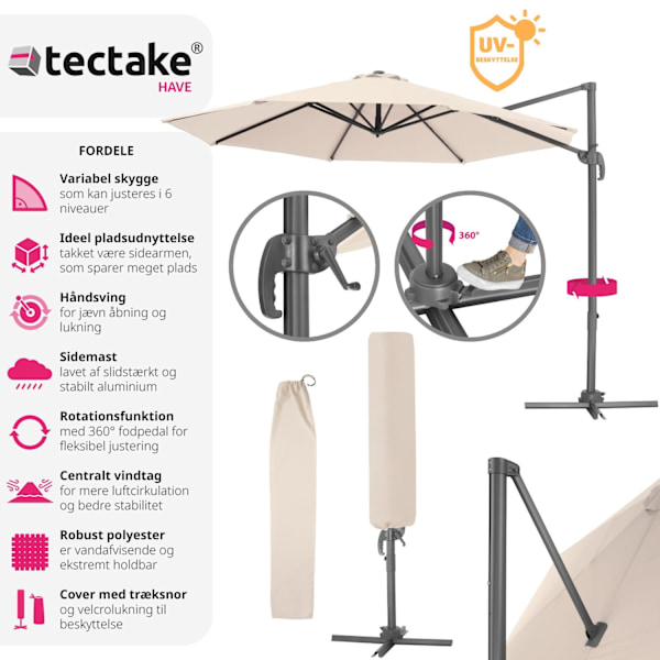 tectake Parasol Daria med overtræk 300cm -  beige Beige