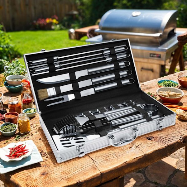 tectake Grillbestik 18 dele rustfrit stål Grey