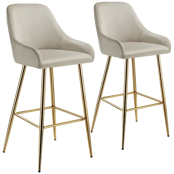 Barstol Avane med ryglæn, polstret, velour look - Sæt med 2 stk.