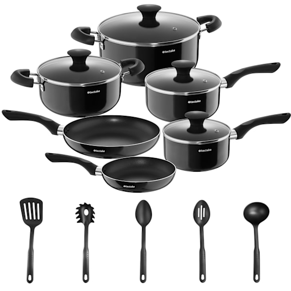 tectake Grydesæt Varese, aluminium med glaslåg, 15-dele Black