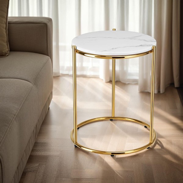 Sidebord Ellsa, marmorplade, stålramme - hvid/guld,pr. stk. hvid/guld
