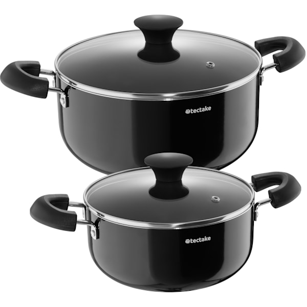tectake Grydesæt Varese, aluminium med glaslåg, 15-dele Black