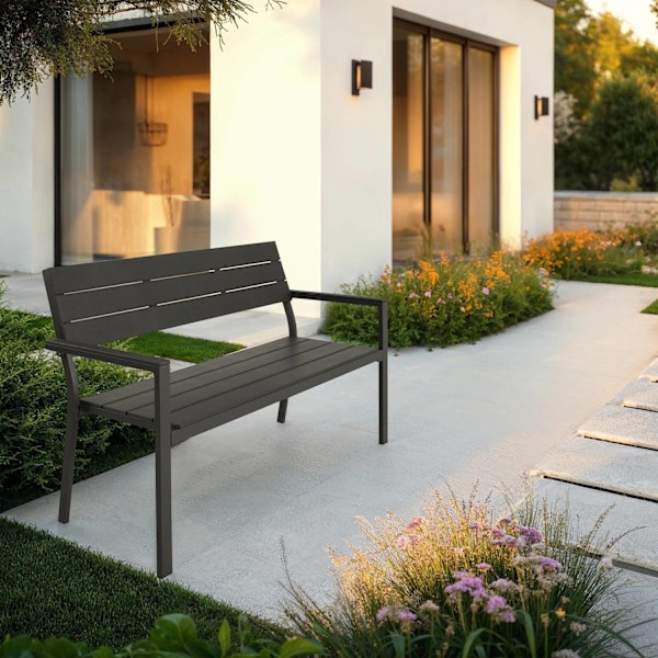 tectake Havebænk Line 128x59x88cm -  mørkegrå Dark grey