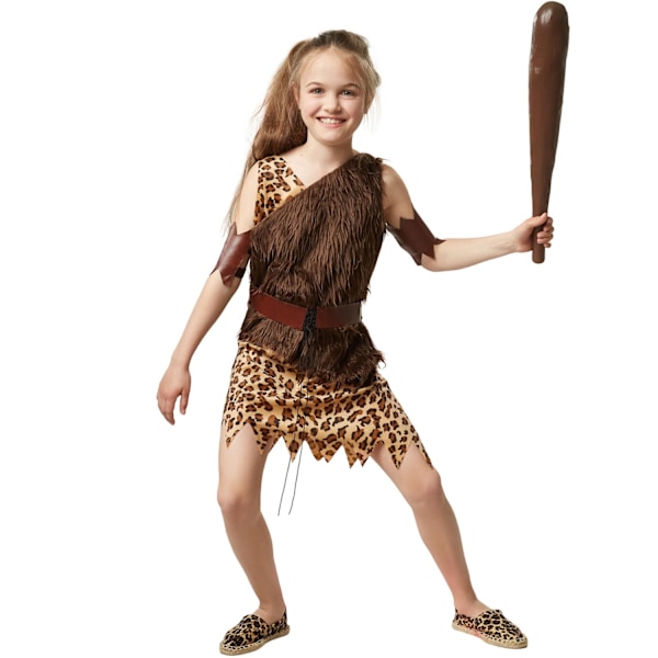 tectake Smart stenalderpige børnekostume Brown 128 (7-8y)