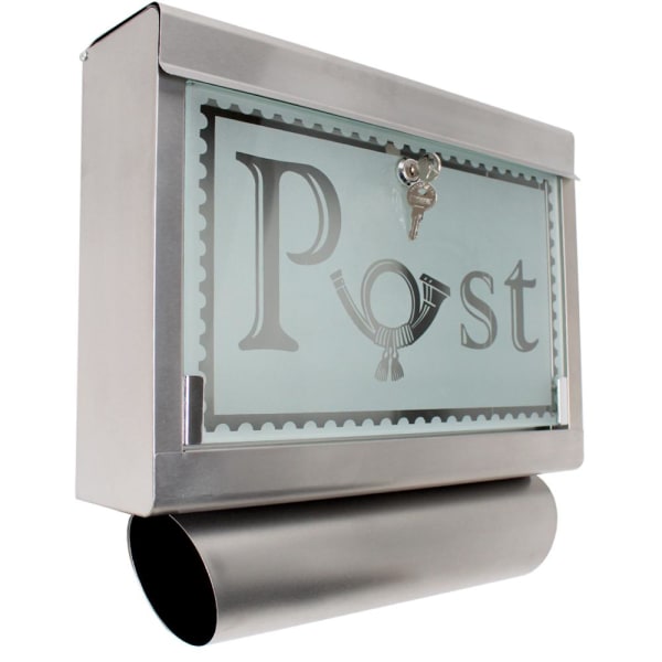 tectake Postkasse i rustfrit stål med glasfront og avisrør Silver