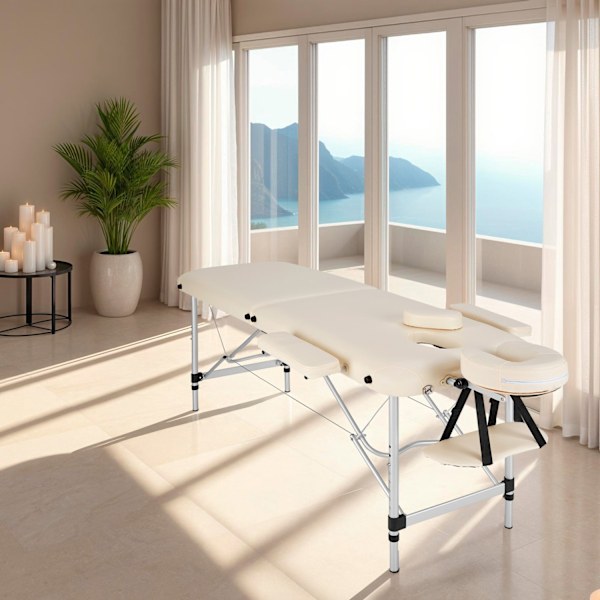 tectake Massagebriks med 2 zoner, polstring, massageruller og aluminiumsstel -  beige Beige