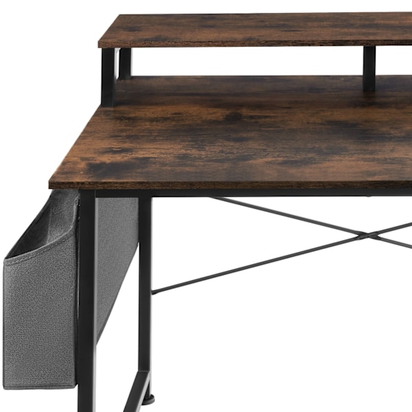 tectake Skrivebord med hylde og stofpose -  Industrielt mørkt træ, rustikt Dark brown