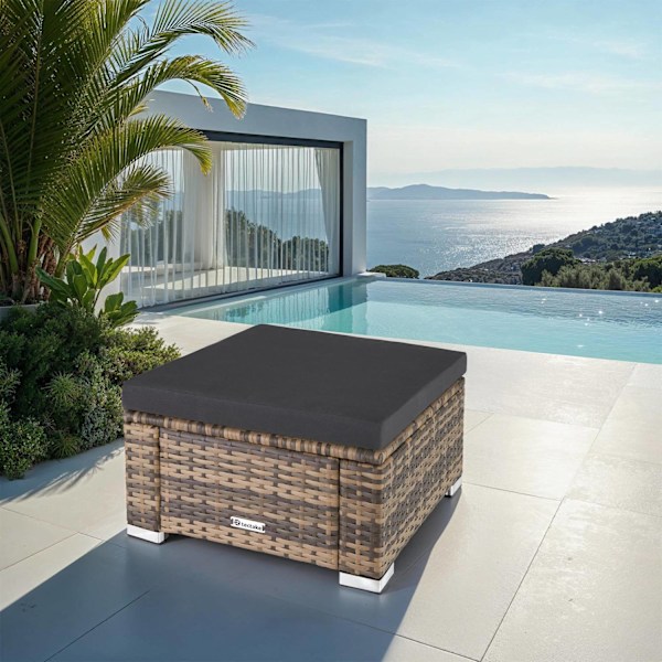 tectake Polyrattan puf med hynde -  natur Nature