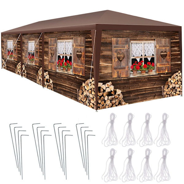 Pavillon Almchalet med aftagelige sidepaneler - 9 m Brown