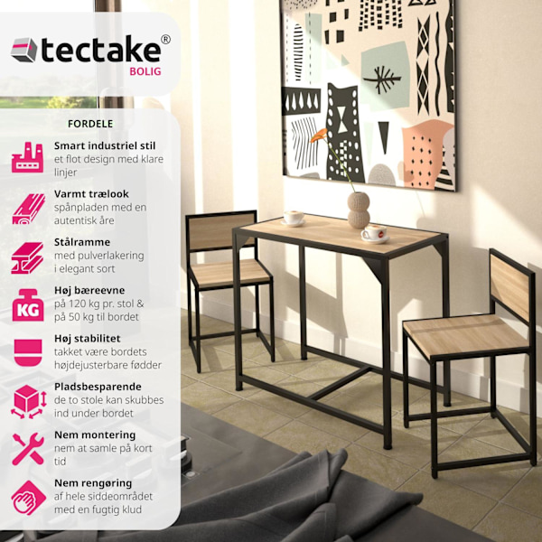 tectake Spisebordssæt Milton -  Industrielt lyst træ, egetræ Sonoma Light brown