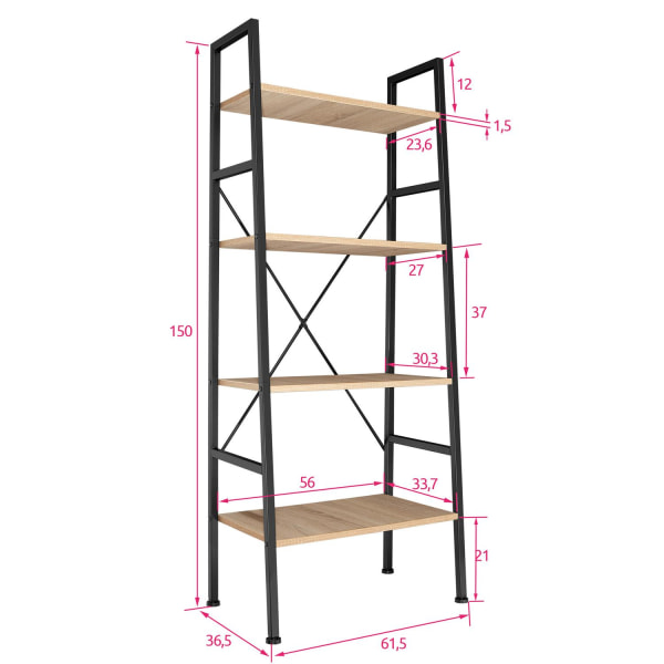 tectake Stigereol Liverpool 61,5 x 36,5 x 150 cm -  Industrielt lyst træ, egetræ Sonoma Light brown