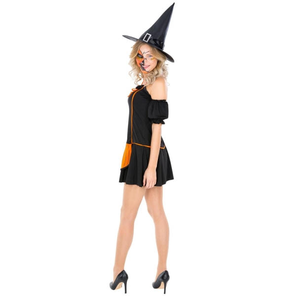 tectake Heks med græskar-detaljer Halloween kostume Black XL