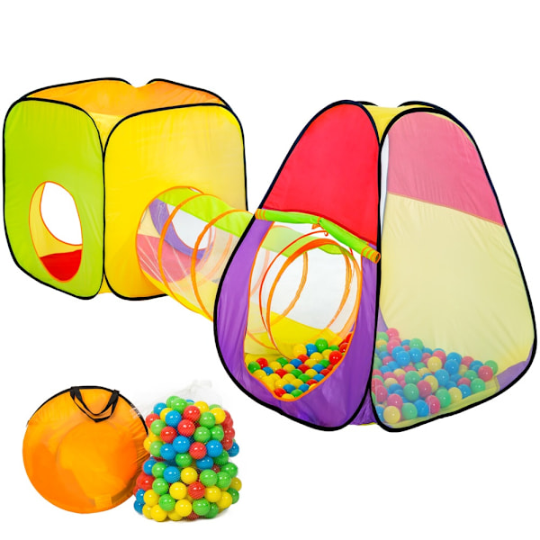 tectake Pyramide-legetelt med tunnel, 200 bolde og taske Multicolor