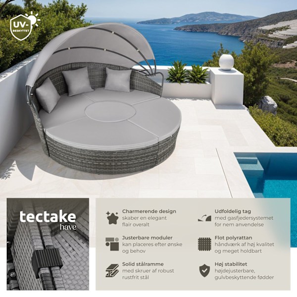 tectake Rund daybed i polyrattan Santorini -  grå Grey