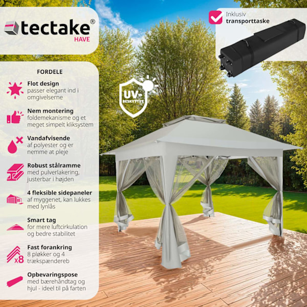 tectake Havepavillon Carabobo 3,64x3,64x2,94m -  grå Grey
