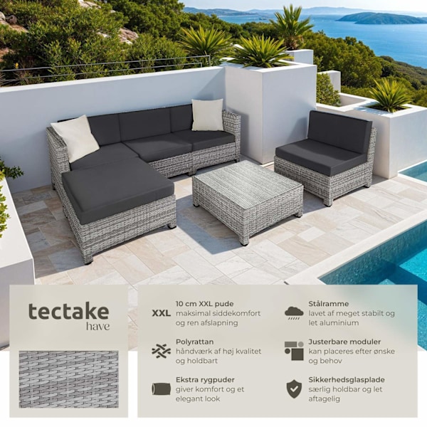 tectake Polyrattan loungesæt med aluminiumstel -  lysegrå Light grey