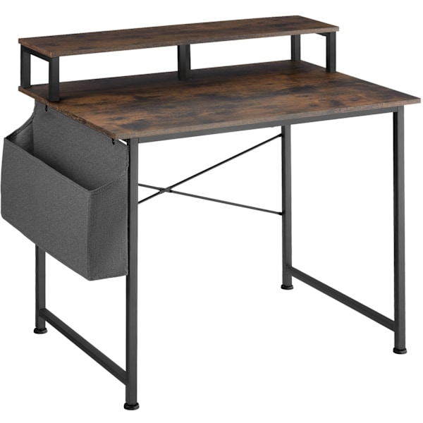 tectake Skrivebord med hylde og stofpose -  Industrielt mørkt træ, rustikt Dark brown