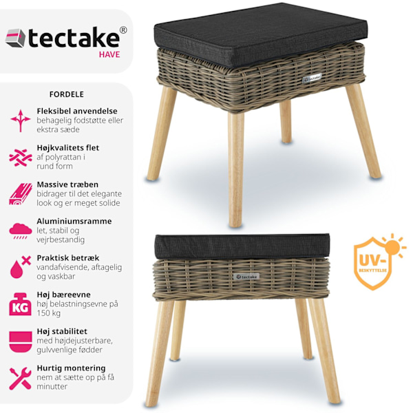 tectake Polyrattan fodskammel Vibo 150kg -  natur Nature